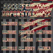 Laden Sie das Bild in den Galerie-Viewer, Custom Black Vintage USA Flag Cream-Gray 3D Bomber Full-Snap Varsity Letterman Hoodie Jacket