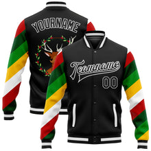 Laden Sie das Bild in den Galerie-Viewer, Custom Black White Christmas 3D Bomber Full-Snap Varsity Letterman Jacket