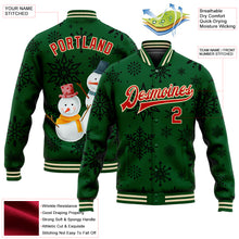 Laden Sie das Bild in den Galerie-Viewer, Custom Green Red-Cream Christmas 3D Bomber Full-Snap Varsity Letterman Jacket