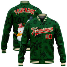 Laden Sie das Bild in den Galerie-Viewer, Custom Green Red-Cream Christmas 3D Bomber Full-Snap Varsity Letterman Jacket