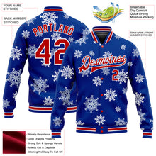 Laden Sie das Bild in den Galerie-Viewer, Custom Royal Red-White Christmas 3D Bomber Full-Snap Varsity Letterman Jacket