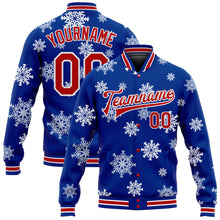 Laden Sie das Bild in den Galerie-Viewer, Custom Royal Red-White Christmas 3D Bomber Full-Snap Varsity Letterman Jacket