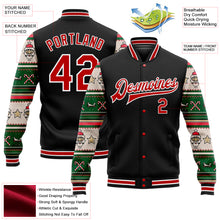 Laden Sie das Bild in den Galerie-Viewer, Custom Black Red-White Christmas 3D Bomber Full-Snap Varsity Letterman Jacket