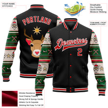 Laden Sie das Bild in den Galerie-Viewer, Custom Black Red-White Christmas 3D Bomber Full-Snap Varsity Letterman Jacket