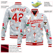 Laden Sie das Bild in den Galerie-Viewer, Custom Silver Red-White Christmas 3D Bomber Full-Snap Varsity Letterman Jacket