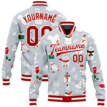 Laden Sie das Bild in den Galerie-Viewer, Custom Silver Red-White Christmas 3D Bomber Full-Snap Varsity Letterman Jacket