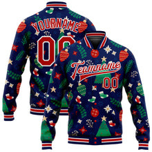 Laden Sie das Bild in den Galerie-Viewer, Custom Navy Red-White Christmas 3D Bomber Full-Snap Varsity Letterman Jacket