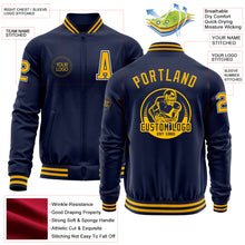 Load image into Gallery viewer, Custom Navy Gold-White Bomber Varsity Letterman Zipper Jacket