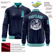 Загрузить изображение в средство просмотра галереи, Custom Navy Teal-White Bomber Varsity Letterman Zipper Jacket