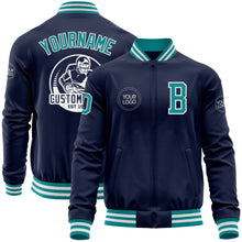 Загрузить изображение в средство просмотра галереи, Custom Navy Teal-White Bomber Varsity Letterman Zipper Jacket