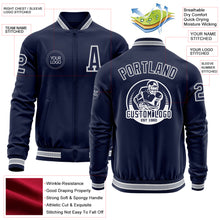 Загрузить изображение в средство просмотра галереи, Custom Navy White-Gray Bomber Varsity Letterman Zipper Jacket