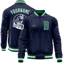 Загрузить изображение в средство просмотра галереи, Custom Navy White-Kelly Green Bomber Varsity Letterman Zipper Jacket