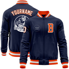 Загрузить изображение в средство просмотра галереи, Custom Navy White-Orange Bomber Varsity Letterman Zipper Jacket