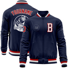 Load image into Gallery viewer, Custom Navy Red-White Bomber Varsity Letterman Zipper Jacket