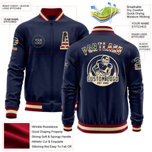 Load image into Gallery viewer, Custom Navy Vintage USA Flag Cream-Maroon Bomber Varsity Letterman Zipper Jacket
