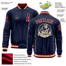 Загрузить изображение в средство просмотра галереи, Custom Navy Maroon-Cream Bomber Varsity Letterman Zipper Jacket