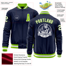 Загрузить изображение в средство просмотра галереи, Custom Navy White-Neon Green Bomber Varsity Letterman Zipper Jacket
