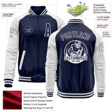 Загрузить изображение в средство просмотра галереи, Custom Navy White Bomber Varsity Letterman Two Tone Zipper Jacket