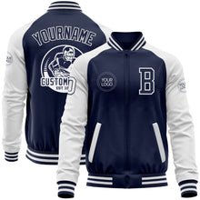 Загрузить изображение в средство просмотра галереи, Custom Navy White Bomber Varsity Letterman Two Tone Zipper Jacket
