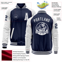 Загрузить изображение в средство просмотра галереи, Custom Navy White Bomber Varsity Letterman Two Tone Zipper Jacket
