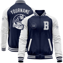Загрузить изображение в средство просмотра галереи, Custom Navy White Bomber Varsity Letterman Two Tone Zipper Jacket