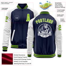 Загрузить изображение в средство просмотра галереи, Custom Navy Neon Green-White Bomber Varsity Letterman Two Tone Zipper Jacket