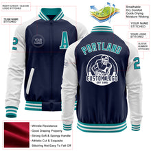 Загрузить изображение в средство просмотра галереи, Custom Navy Teal-White Bomber Varsity Letterman Two Tone Zipper Jacket