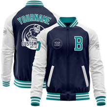 Загрузить изображение в средство просмотра галереи, Custom Navy Teal-White Bomber Varsity Letterman Two Tone Zipper Jacket