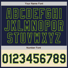 Charger l'image dans la galerie, Custom Navy Neon Green-Cream Bomber Varsity Letterman Two Tone Zipper Jacket