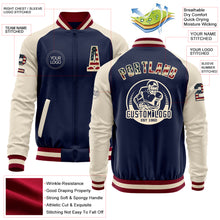 Charger l'image dans la galerie, Custom Navy Vintage USA Flag Cream-Maroon Bomber Varsity Letterman Two Tone Zipper Jacket