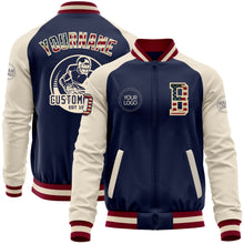 Charger l'image dans la galerie, Custom Navy Vintage USA Flag Cream-Maroon Bomber Varsity Letterman Two Tone Zipper Jacket