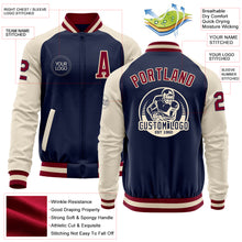 Загрузить изображение в средство просмотра галереи, Custom Navy Maroon-Cream Bomber Varsity Letterman Two Tone Zipper Jacket