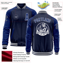 Загрузить изображение в средство просмотра галереи, Custom Navy Royal-White Bomber Varsity Letterman Two Tone Zipper Jacket