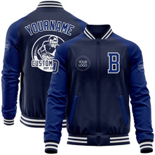 Загрузить изображение в средство просмотра галереи, Custom Navy Royal-White Bomber Varsity Letterman Two Tone Zipper Jacket
