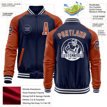 Загрузить изображение в средство просмотра галереи, Custom Navy Texas Orange-White Bomber Varsity Letterman Two Tone Zipper Jacket