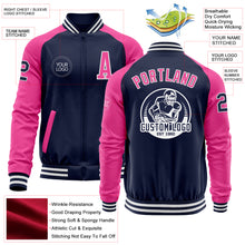 Загрузить изображение в средство просмотра галереи, Custom Navy Pink-White Bomber Varsity Letterman Two Tone Zipper Jacket