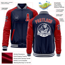 Загрузить изображение в средство просмотра галереи, Custom Navy Red-White Bomber Varsity Letterman Two Tone Zipper Jacket