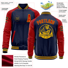 Загрузить изображение в средство просмотра галереи, Custom Navy Red-Gold Bomber Varsity Letterman Two Tone Zipper Jacket