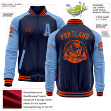 Загрузить изображение в средство просмотра галереи, Custom Navy Orange-Light Blue Bomber Varsity Letterman Two Tone Zipper Jacket