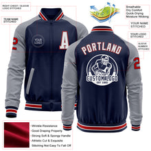 Charger l'image dans la galerie, Custom Navy Gray-Red Bomber Varsity Letterman Two Tone Zipper Jacket