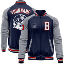 Charger l'image dans la galerie, Custom Navy Gray-Red Bomber Varsity Letterman Two Tone Zipper Jacket