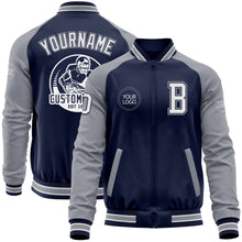 Charger l'image dans la galerie, Custom Navy White-Gray Bomber Varsity Letterman Two Tone Zipper Jacket