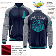 Charger l'image dans la galerie, Custom Navy Gray-Teal Bomber Varsity Letterman Two Tone Zipper Jacket