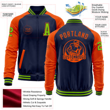 Загрузить изображение в средство просмотра галереи, Custom Navy Orange-Neon Green Bomber Varsity Letterman Two Tone Zipper Jacket
