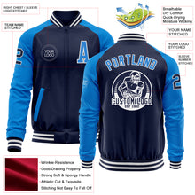Загрузить изображение в средство просмотра галереи, Custom Navy Powder Blue-White Bomber Varsity Letterman Two Tone Zipper Jacket