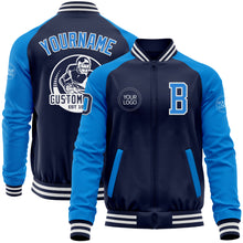 Загрузить изображение в средство просмотра галереи, Custom Navy Powder Blue-White Bomber Varsity Letterman Two Tone Zipper Jacket