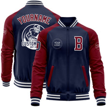 Загрузить изображение в средство просмотра галереи, Custom Navy Crimson-White Bomber Varsity Letterman Two Tone Zipper Jacket