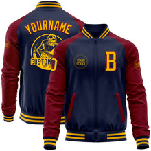 Загрузить изображение в средство просмотра галереи, Custom Navy Gold-Crimson Bomber Varsity Letterman Two Tone Zipper Jacket