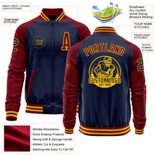 Загрузить изображение в средство просмотра галереи, Custom Navy Crimson-Gold Bomber Varsity Letterman Two Tone Zipper Jacket