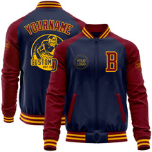 Загрузить изображение в средство просмотра галереи, Custom Navy Crimson-Gold Bomber Varsity Letterman Two Tone Zipper Jacket